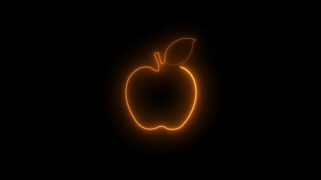 Glowing neon line Apple icon isolated on black background.4K Video motion Glowing neon line Apple graphic animation