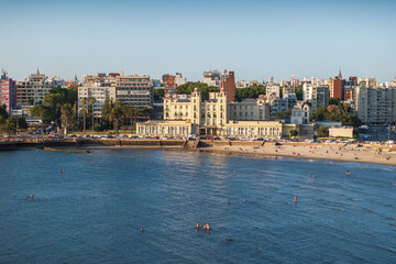 Naklejka premium Aerial view of the coastline of Montevideo, Uruguay, South America