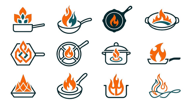 Fire icons on kitchen utensils burning.