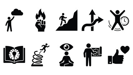 Obraz premium Personal growth and life coaching vector icons for mindful achievement.