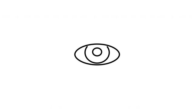Minimalist outline animation of human eye view focus sensor viewfinder icon drawing on and fading out. Features a clean pop up style in 3 color setups.