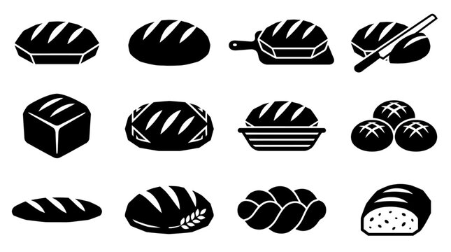 Various types of bread icons set.