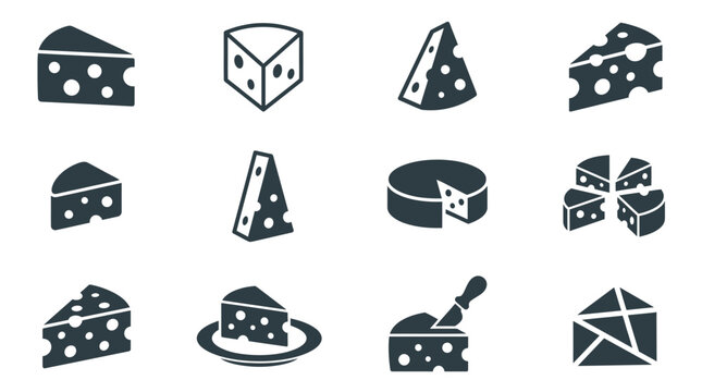 Various types of cheese icons set.