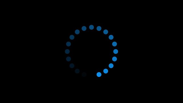 Blue dotted circular loading indicator animation on dark background.