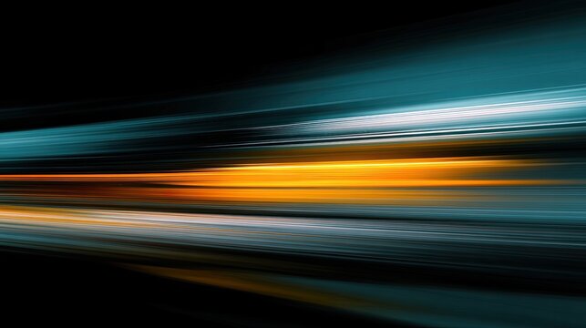Streaks of bright orange and teal light blur across a dark background