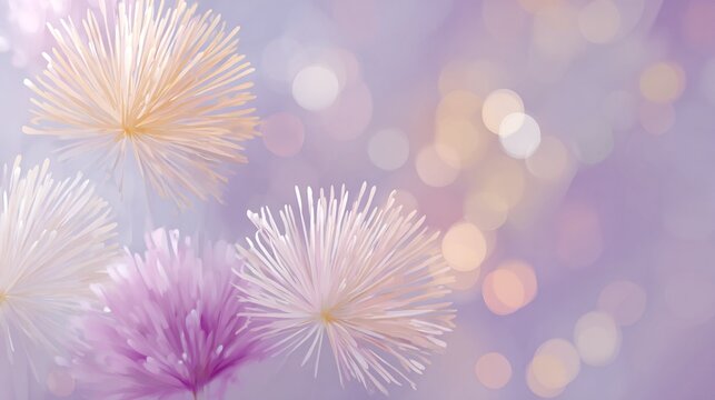 Soft peach and white spider chrysanthemum on lavender bokeh, ele