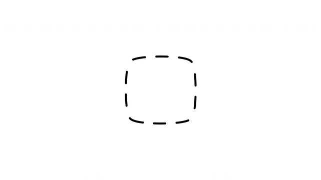 Minimalist outline animation of image crop dashed border selection box icon drawing on and fading out. Features a clean pop up style in 3 color setups.