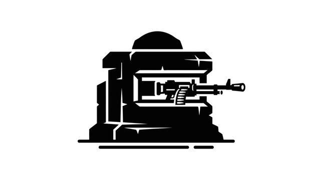 Soldier in Trench with Machine Gun, Military Combat Icon