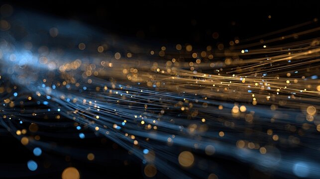 Flowing ethereal light trails and bokeh particles in abstract digital art