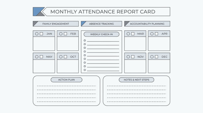 Monthly Attendance Report Card Template for Back-To-School