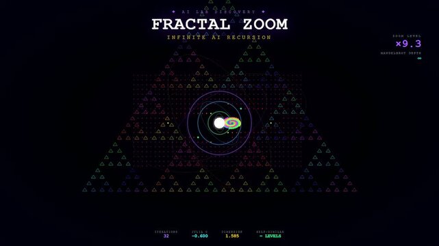 A mesmerizing Ai Lab Discovery visual sequence showcases a complex geometric fractal shifting through recursive mathematical patterns within a digital space featuring evolving light and dynamic shapes