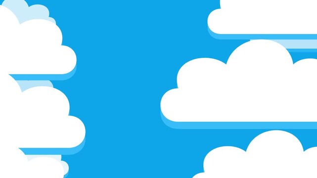 Cartoon blue sky with white fluffy clouds background