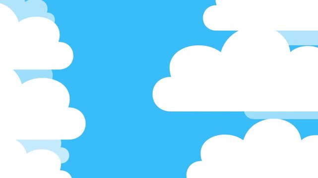 Minimalist 2D animation of white clouds drifting across a clear blue sky.