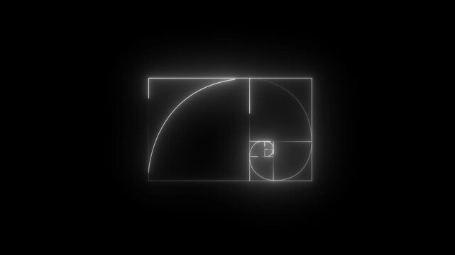 lowing neon Golden Ratio Fibonacci sequence golden number icon on black background. Golden ratio transparent video. neon Fibonacci spiral golden ratio icon. 4k motion video animation