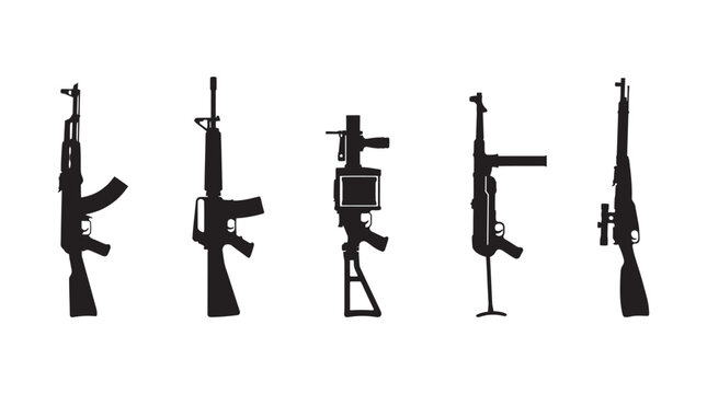 Assortment Of Firearms Weapons Silhouette Illustration Set