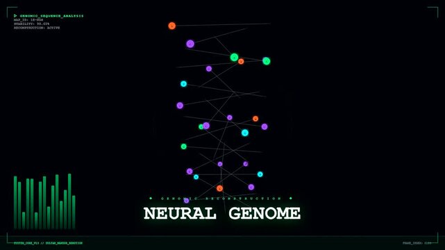 A complex Ai Lab Discovery showing digital DNA strands pulsing within a dark virtual environment as genetic data points shift during a continuous complex simulation sequence