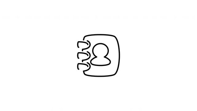 Minimalist outline animation of personal address book contact directory notebook icon drawing on and fading out. Features a clean pop up style in 3 color setups.