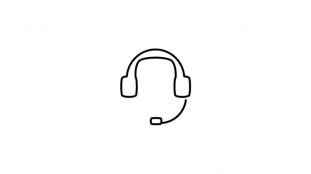 Minimalist outline animation of customer support headset microphone call center icon drawing on and fading out. Features a clean pop up style in 3 color setups.