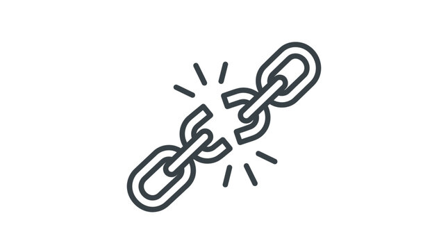 Minimalist Black and White Line Drawing of Broken Paper Clip Chain with Spark Effect with high quality professional line art symbols for modern creative design and digital branding projects