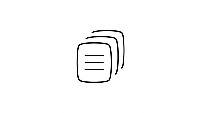 Minimalist outline animation of paper stacked documents page office archive icon drawing on and fading out. Features a clean pop up style in 3 color setups.