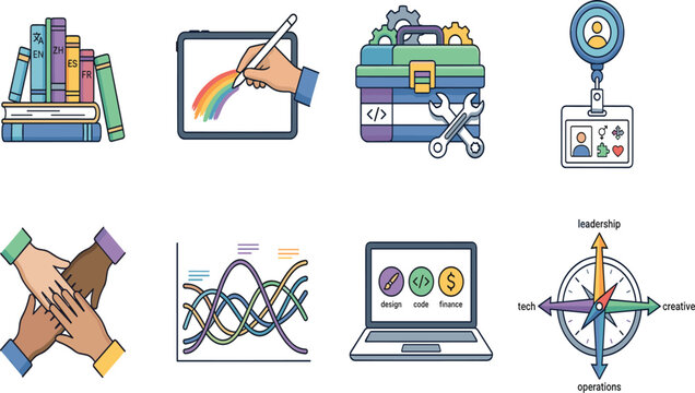 Business Skills Workplace Diversity Teamwork and Corporate Development Line Vector Illustration Icon Set