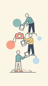 People sharing technology and photos, symbolizing communication and digital connection