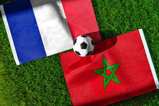 France vs Morocco, Quarterfinals, national flags before international football match, football on green grass with stadium in the background, Foxborough, United States, July 9, 2026