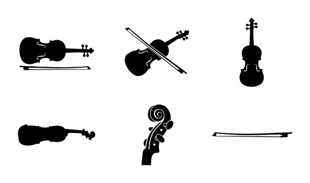 Violin Silhouette Collection, Classical Music Instrument Icons, String Quartet Vector Art