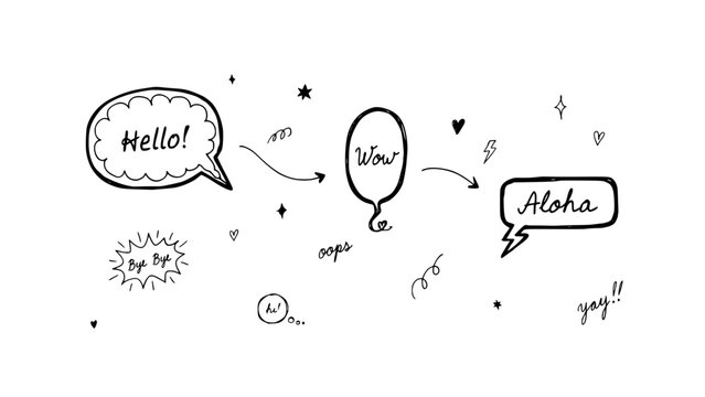 Speech Bubbles with Text in a Doodle Style Featuring Illustration, Hand-Drawn, Cartoon with Communication and Conversation