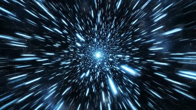hyperspeed travel through deep space with cinematic warp speed light streaks creating a futuristic tunnel effect for sci-fi themes.