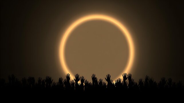 concept with multiple hands forming a circle of glowing energy and unity