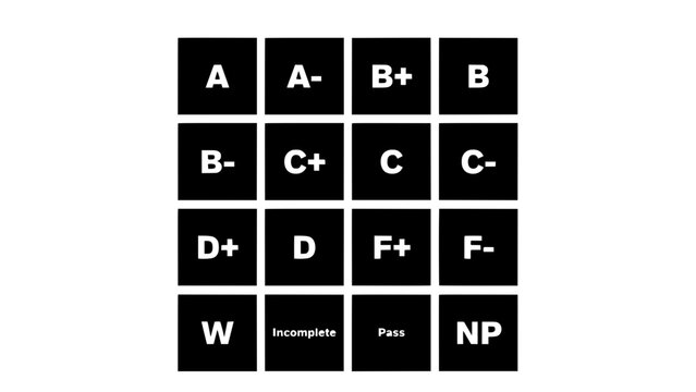 Grade Icons with Letters and Symbols on Black Squares Featuring Icon, Letter, Symbol with Square and White Elements