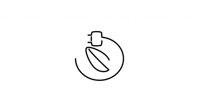 Minimalist outline animation of green electric eco power plug inside circle leaf icon drawing on and fading out. Features a clean pop up style in 3 color setups.