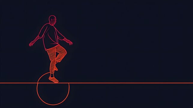management concept with a figure balancing on a thin glowing line above darkness