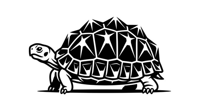 Stylized Tortoise Silhouette, Geometric Pattern Shell, Vector Art