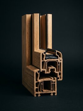 Modern energy-efficient oak wood window frame profile cross-section