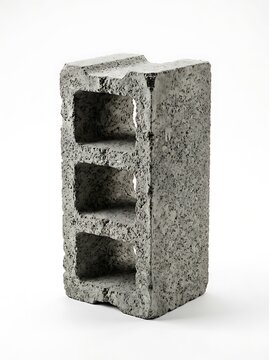 Grey Concrete Cinder Block with Three Holes Isolated on White Background