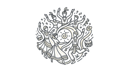 Obraz premium Corporate of Diverse Team Celebrating Music and Collaboration with Instruments and Dance with high quality professional line art symbols for modern creative design and digital branding projects