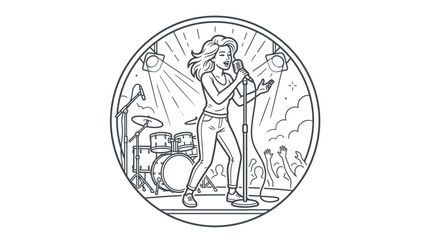 Obraz premium Corporate of Female Singer Performing on Stage with Drum Set and Audience Applause with high quality professional line art symbols for modern creative design and digital branding projects