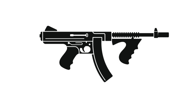 Thompson Submachine Gun Icon - Vintage Firearm Silhouette