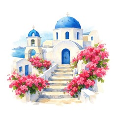 Obraz premium Charming Greek island watercolor illustration.