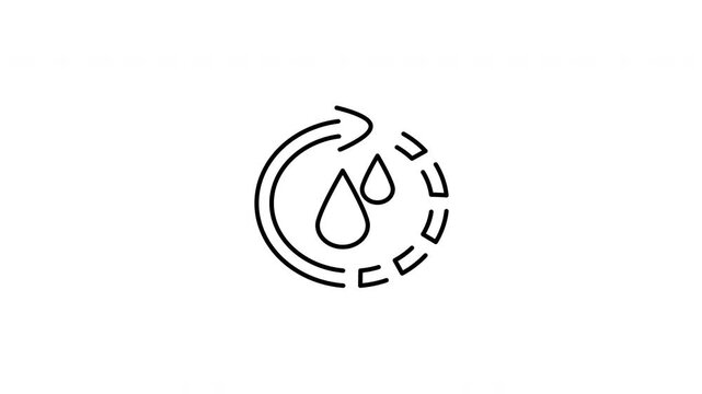 Minimalist outline animation of resource water recycling drop arrow processing loop icon drawing on and fading out. Features a clean pop up style in 3 color setups.
