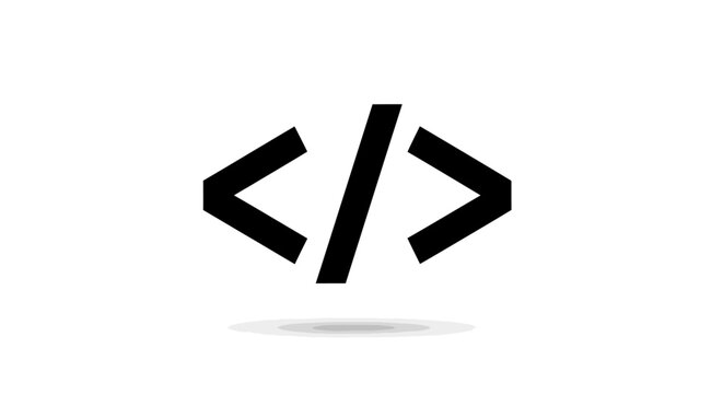 Minimalist Code Icon: A Simple Black Symbol on a Clean White Background for Web Development