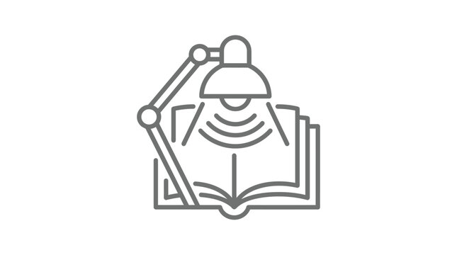 Dynamic of a Robot Reading an Open Book with a Lamp and Wi Fi Signal Symbol with high quality professional line art symbols for modern creative design and digital branding projects