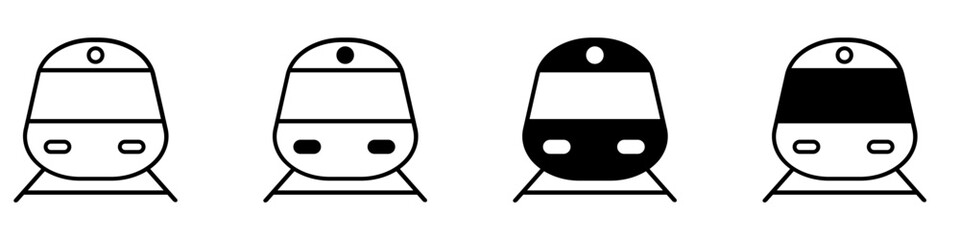 Train icon vector set. Railway transport illustration sign collection. Rail vehicle symbol. Passenger locomotive logo or mark. © Denys