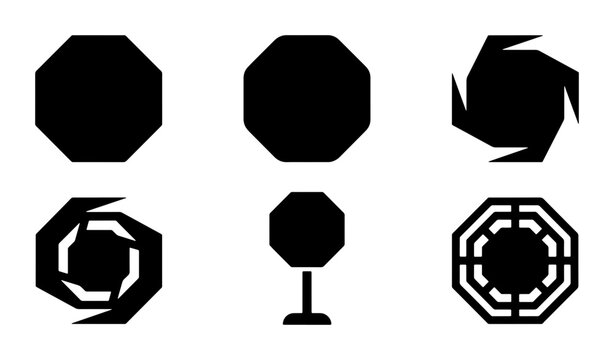 Geometric Shapes Vector Icons: Octagons, Spirals, and Stop Sign Variations