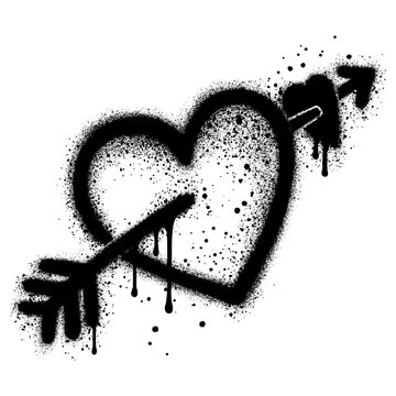 Graffiti Style Two Heart And Arrow Isolated On White Background.