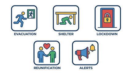 Fototapeta premium Back-To-School Emergency Safety Icons Set