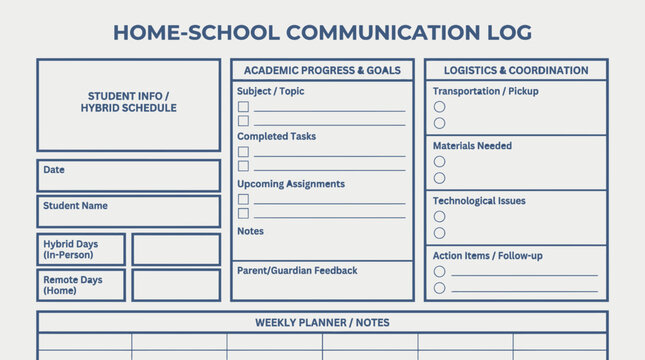 Back-To-School Home School Communication Log