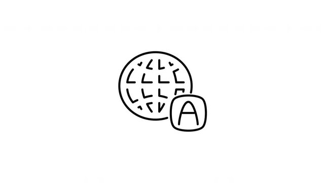 Minimalist outline animation of global language network world translation communication icon drawing on and fading out. Features a clean pop up style in 3 color setups.